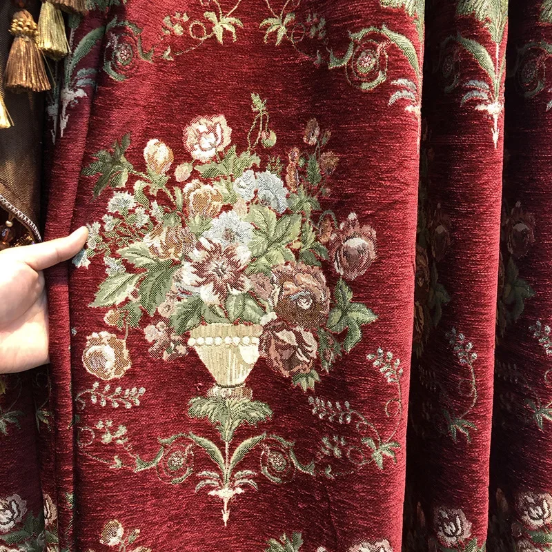 Luxurious Palace Style Modern Full Shading Curtains Wine Red Chenille High End Elegant Atmosphere for Household Custom Size