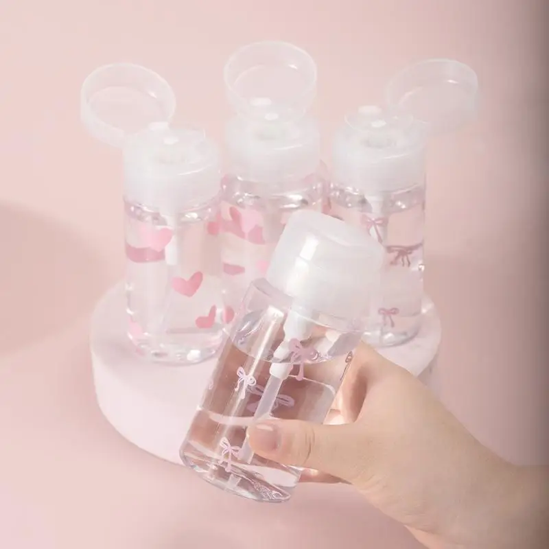 Bow Heart Press Pumping Bottle Refillable Dispenser Bottles Empty Bottle Accessories For Cleansing Oil Nail Polish Remover