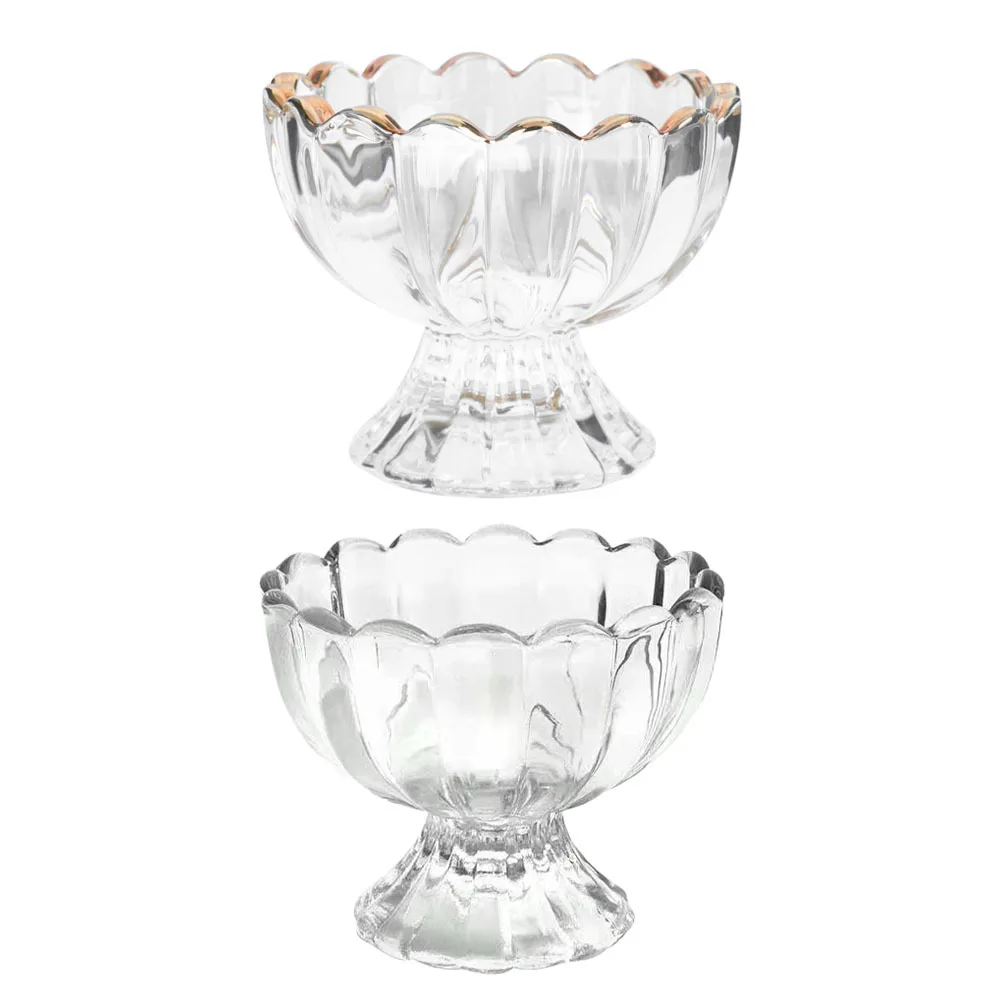 

2Pcs Gold Rim Glass Cups Creative Transparent Ice Cream Pudding Dessert Bowls Kitchen Tableware Home Supplies Dessert Cup