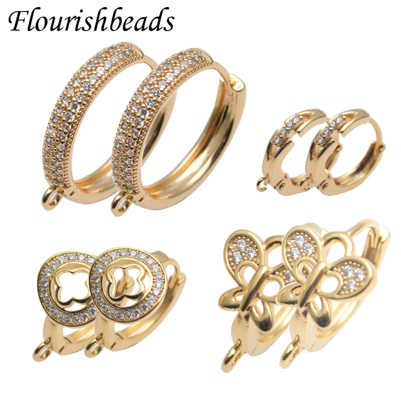 Multi Styles High Quality Gold Plated CZ Beads Paved Earring Hooks Schwenzy Jewelry Making Accessories Supplier 30pcs/lot