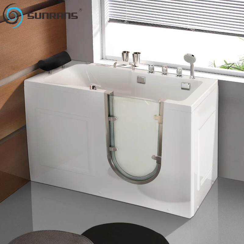 Elderly Walk In Bathtub Shower Side Door Accessible Freestanding Acrylic Bubble Massage Double Skirt For Small Apartment