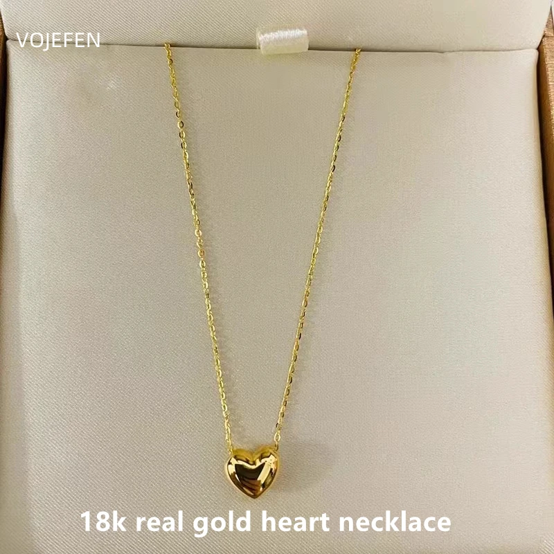 VOJEFEN 18K Gold Neck Heart Pendant Necklace Women's Jewelry