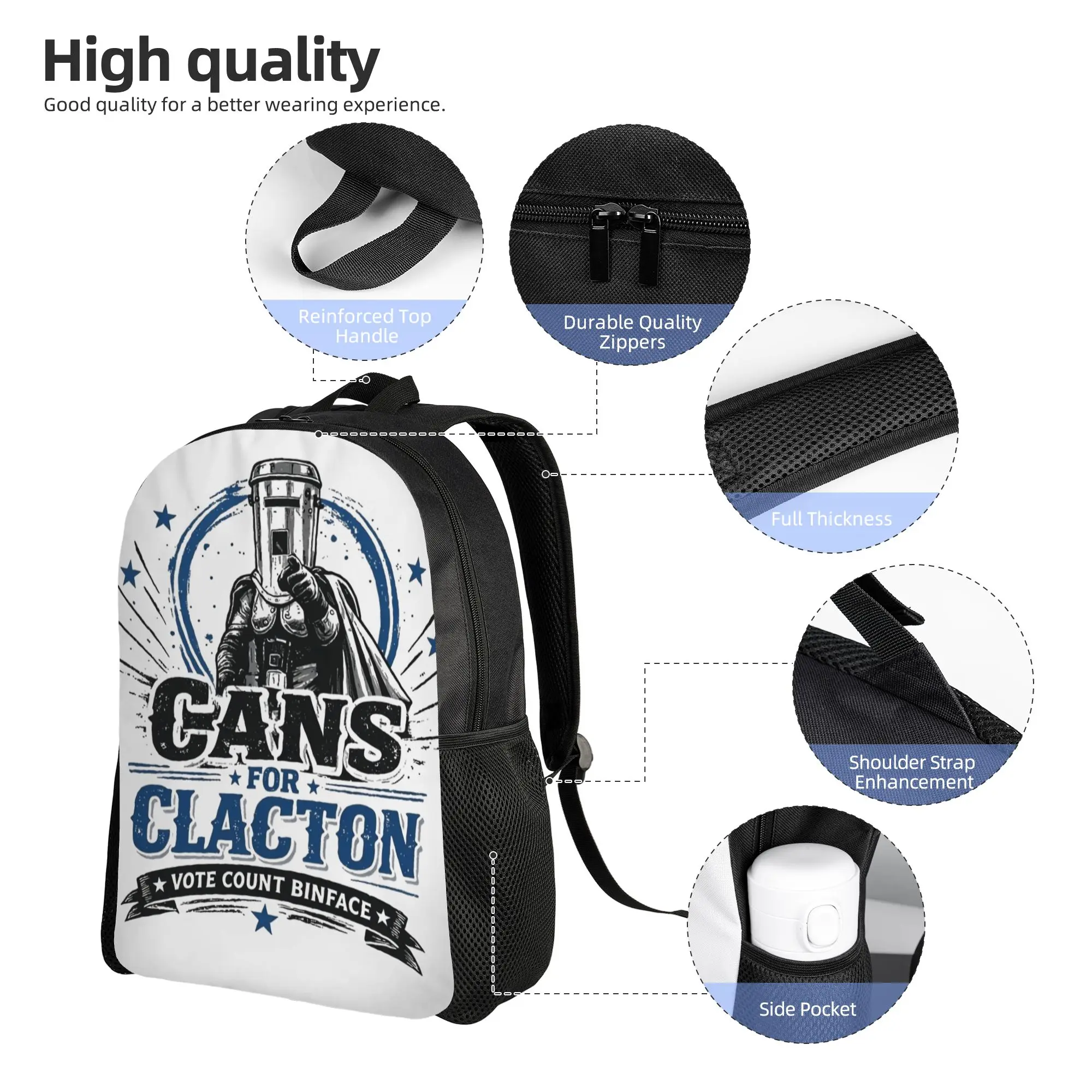 Cans For Clacton , Count Binface Election Parody Backpack Sports Student  Daypack for Men Women Laptop Computer Canvas Bags