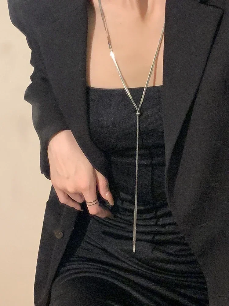 Punk Long Flat Snake Bone Y-Shaped  Chain Necklace for Women Gold Color Fashion Charms Jewelry Wholesale