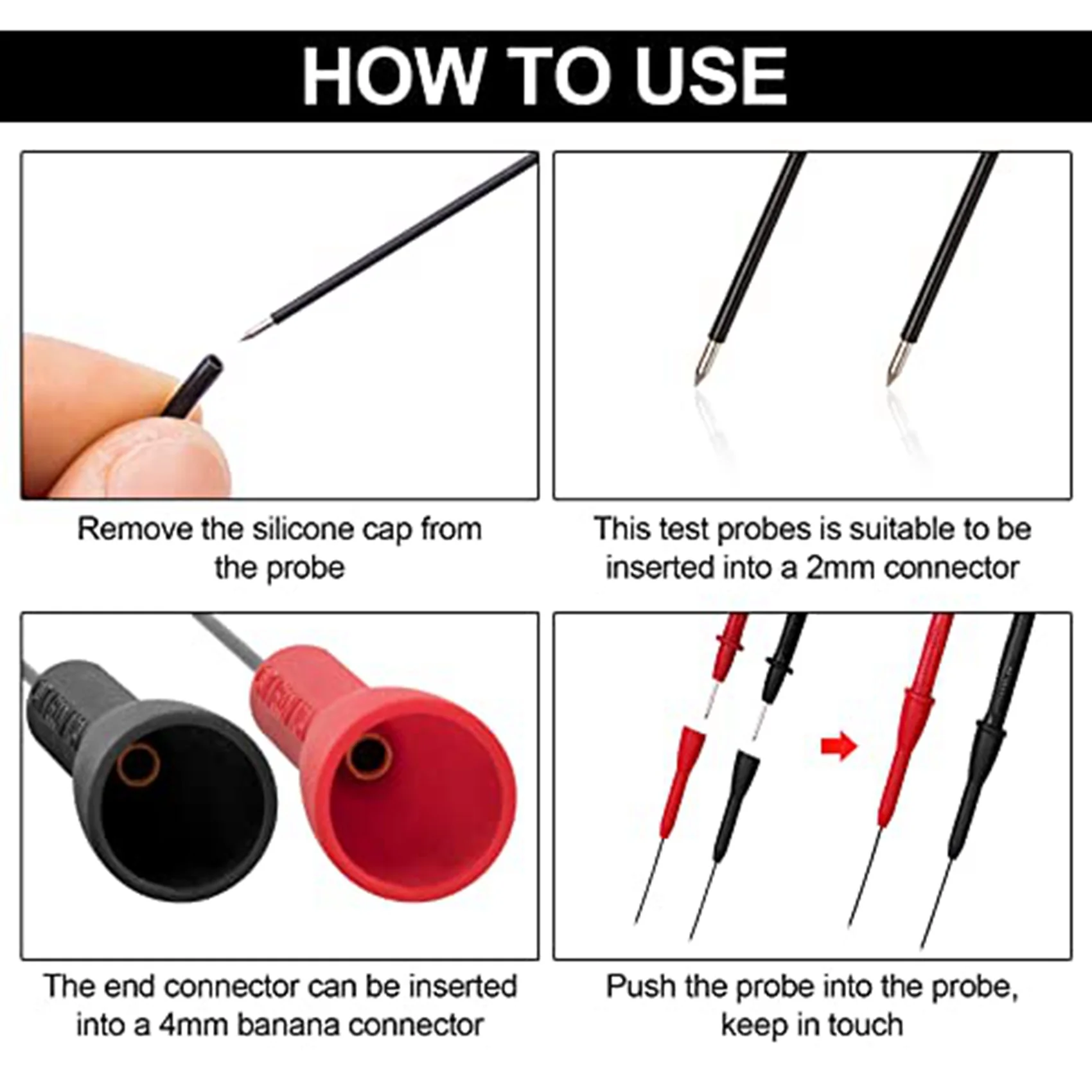 6 Pack 2mm Needle Test Probes, 600V/10A Non-Destructive Multimeter Test for Leads Tl71 Tl75- 3 Black & 3 Red