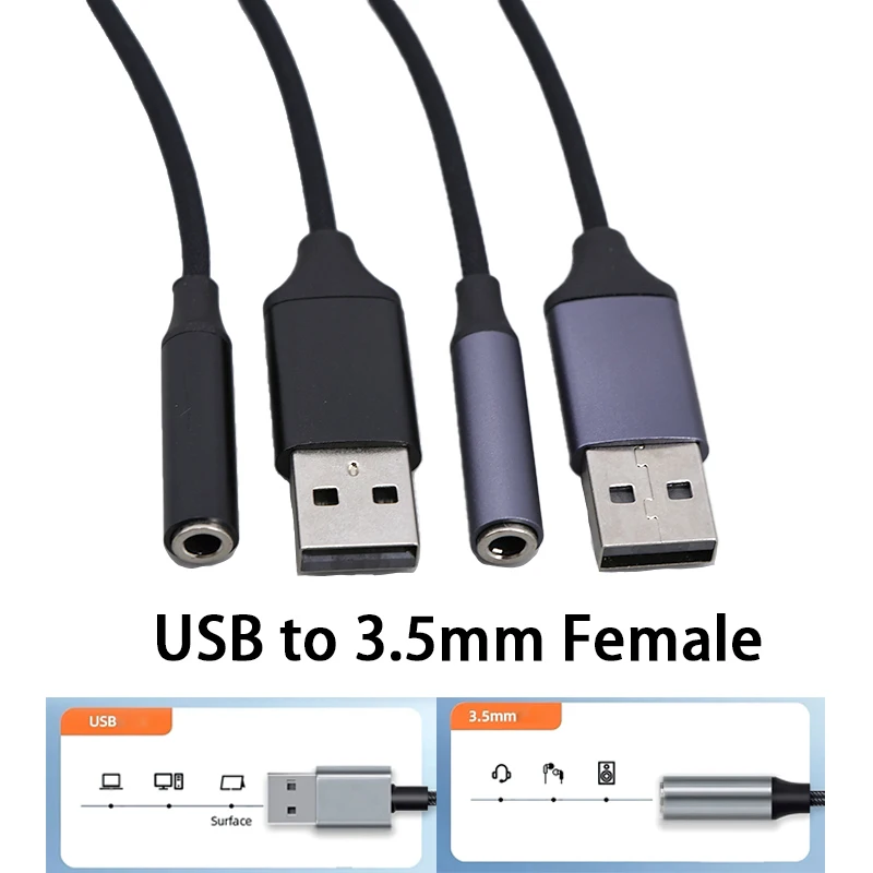 11cm USB to 3.5mm female Jack Audio Adapter USB A to 3.5 Female Adapter External Stereo Sound Card for PS4 PC Laptop Headphone L