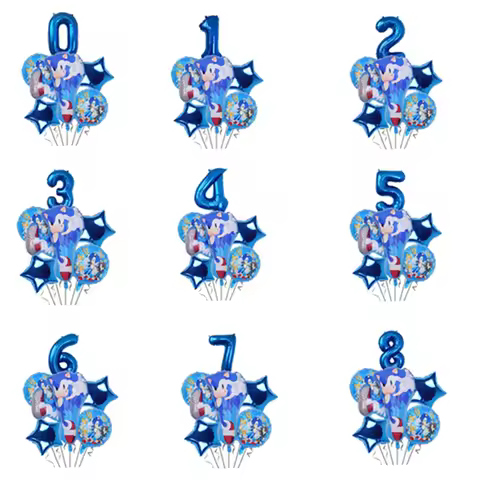 6Pcs/Set Trending Sonic Running Foil Balloon Bundle with Number Balloons Unique Birthday Party Supplies Decorations