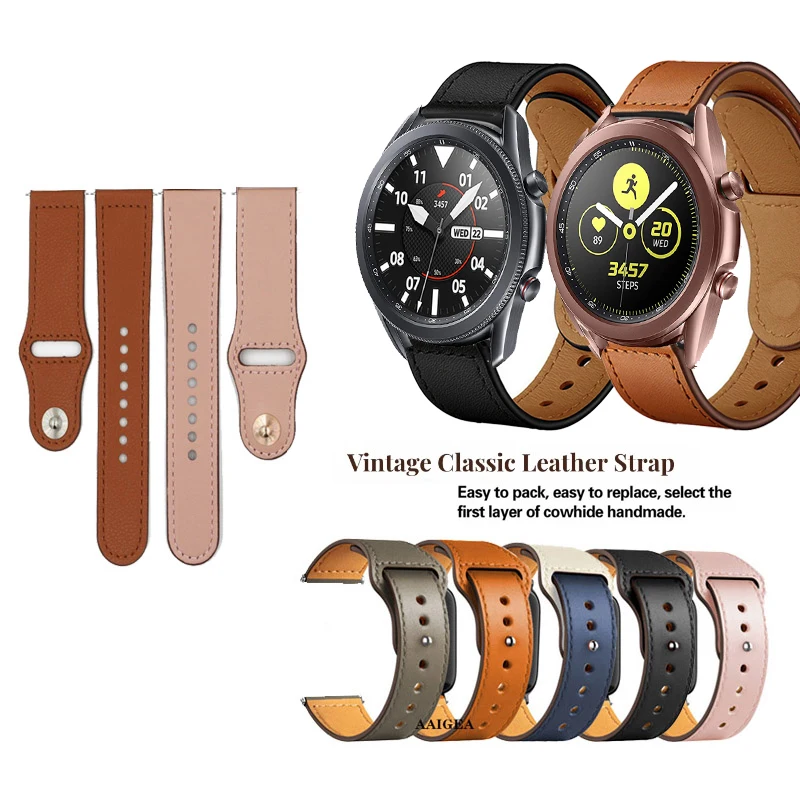 

Universal 20mm 22mm Strap Classic Leather Band For Samsung Galaxy Watch 3 / Active 2 / Watch 4-5-6-7-FE 40mm 44mm / Gear S3