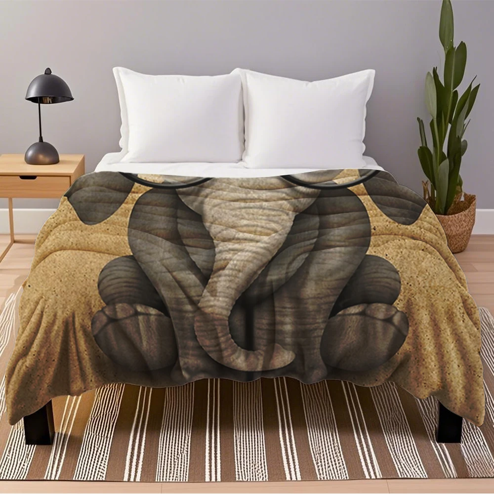 

Flannel Soft Blanket New Cute Baby Elephant Modern Minimalist Design Hotel-Style Cover Duvet Cover Wrinkle-Resistant Blankets
