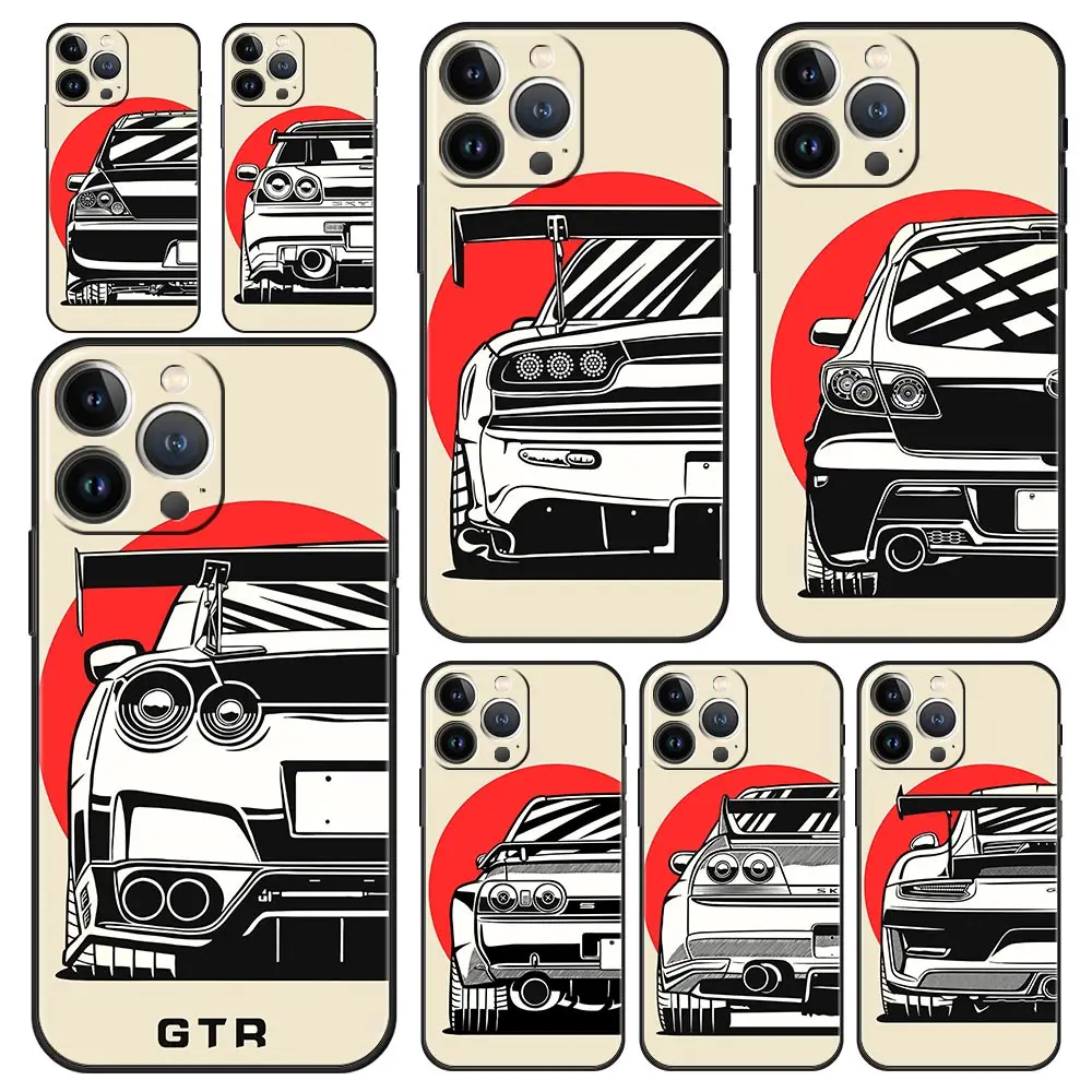 Luxury Phone Case For iPhone 15 14 11 Pro Max 13 12 XS X XR SE3 7 8 Plus Japanese GTR Racing Car JDM Cover Protect Funda