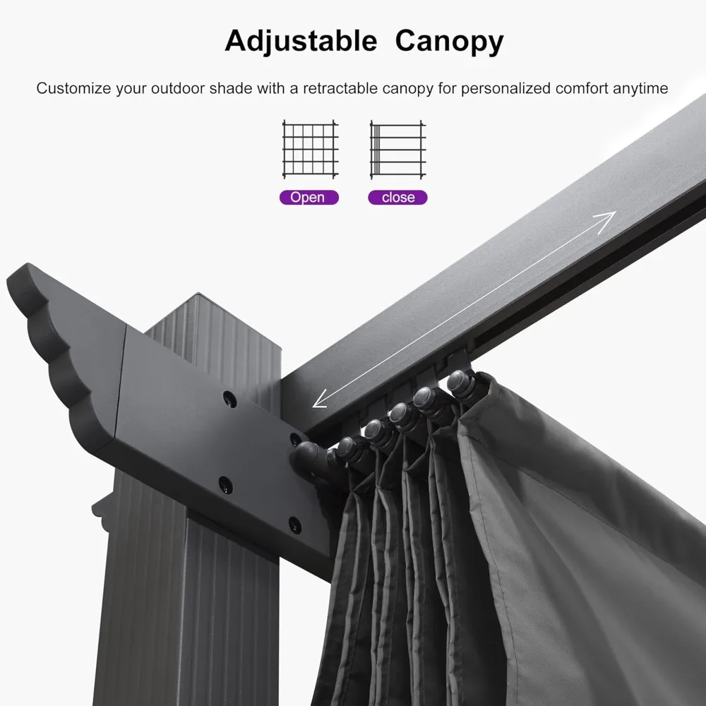 عريشة قابلة للسحب للاستخدام الخارجي مقاس 10 × 12 بوصة مع مظلة شمسية ومظلة فناء معدنية لحديقة الشرفة وجناح الشاطئ والشواية أكشاك Mo #4