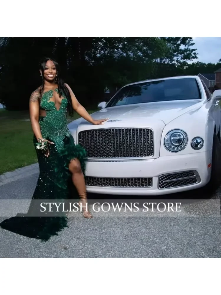 ชุดราตรีงานพรอมแบบดั้งเดิมสีเขียวมรกตไนจีเรียสั่งตัดพิเศษ ผ่าสูง ประดับลูกปัด ชุดราตรีงานเลี้ยงสไตล์แอฟริกัน Aso Ebi