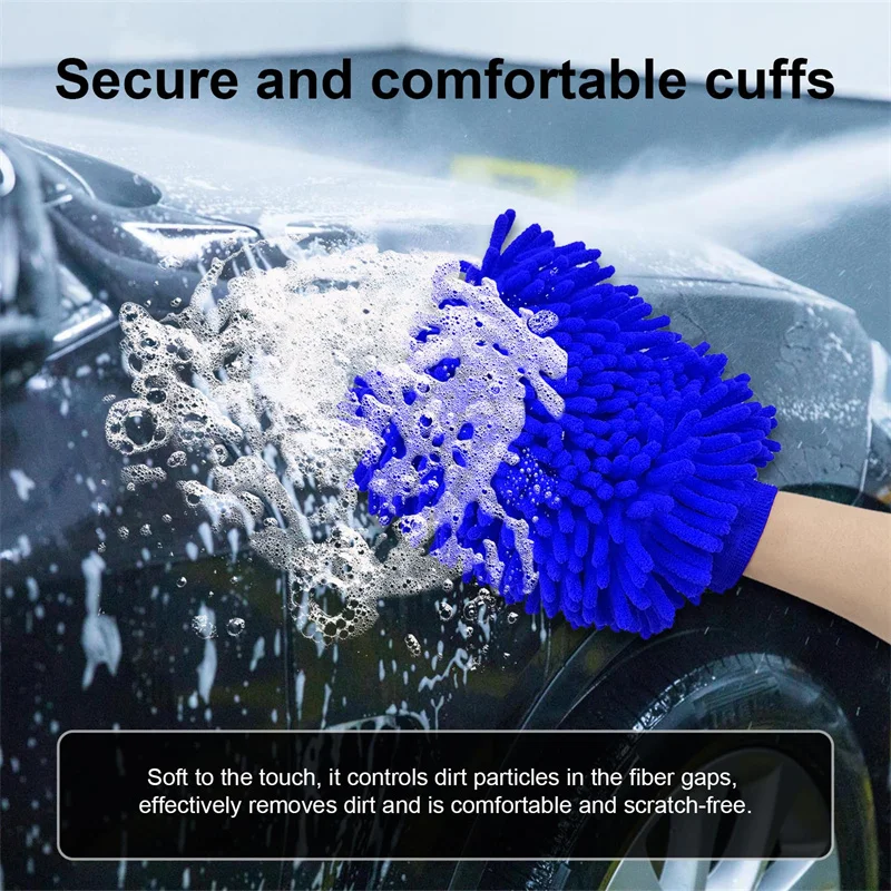 1/2PCS Chenille Plush Gloves for Car Cleaning Thickened Doublesided Car Cleaning Tools Ultrafine Fiber Car Washing Gloves