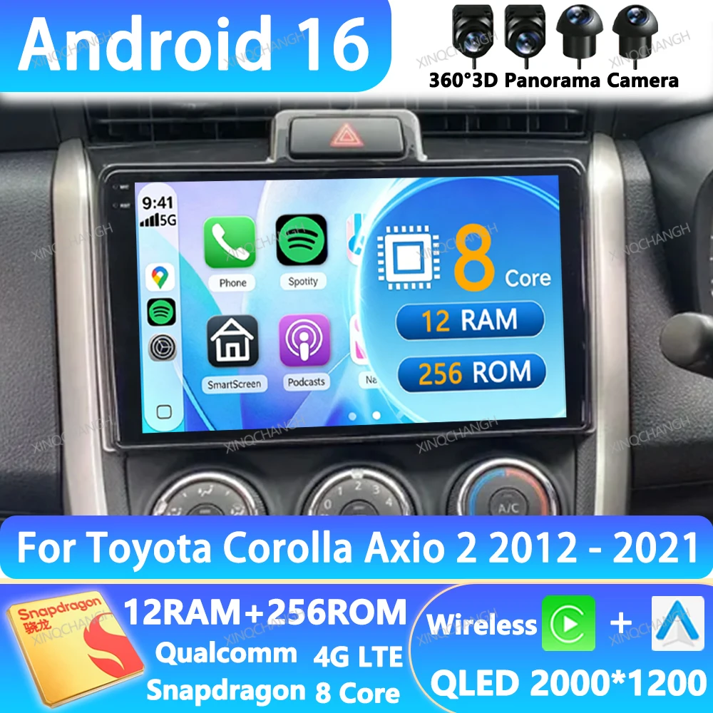 Android 16 Car Radio For Toyota Corolla Axio 2 Fielder 3 E160 2012 - 2021 QLED GPS Multimedia Video Player Navigation Qualcomm