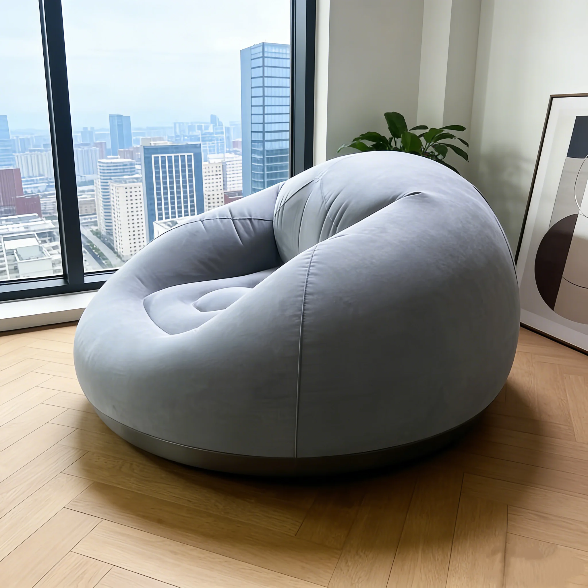 Soft Inflatable Round Lazy Air Sofa Portable Leisure Lounge Chair Indoor Outdoor Camping Bean Bag Seat for Bedroom Patio Backyar