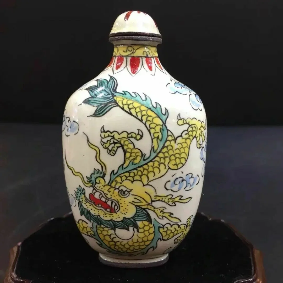 Chinese Antique Cloisonne depicts Shenlong snuff bottle Qianlong Year bottle