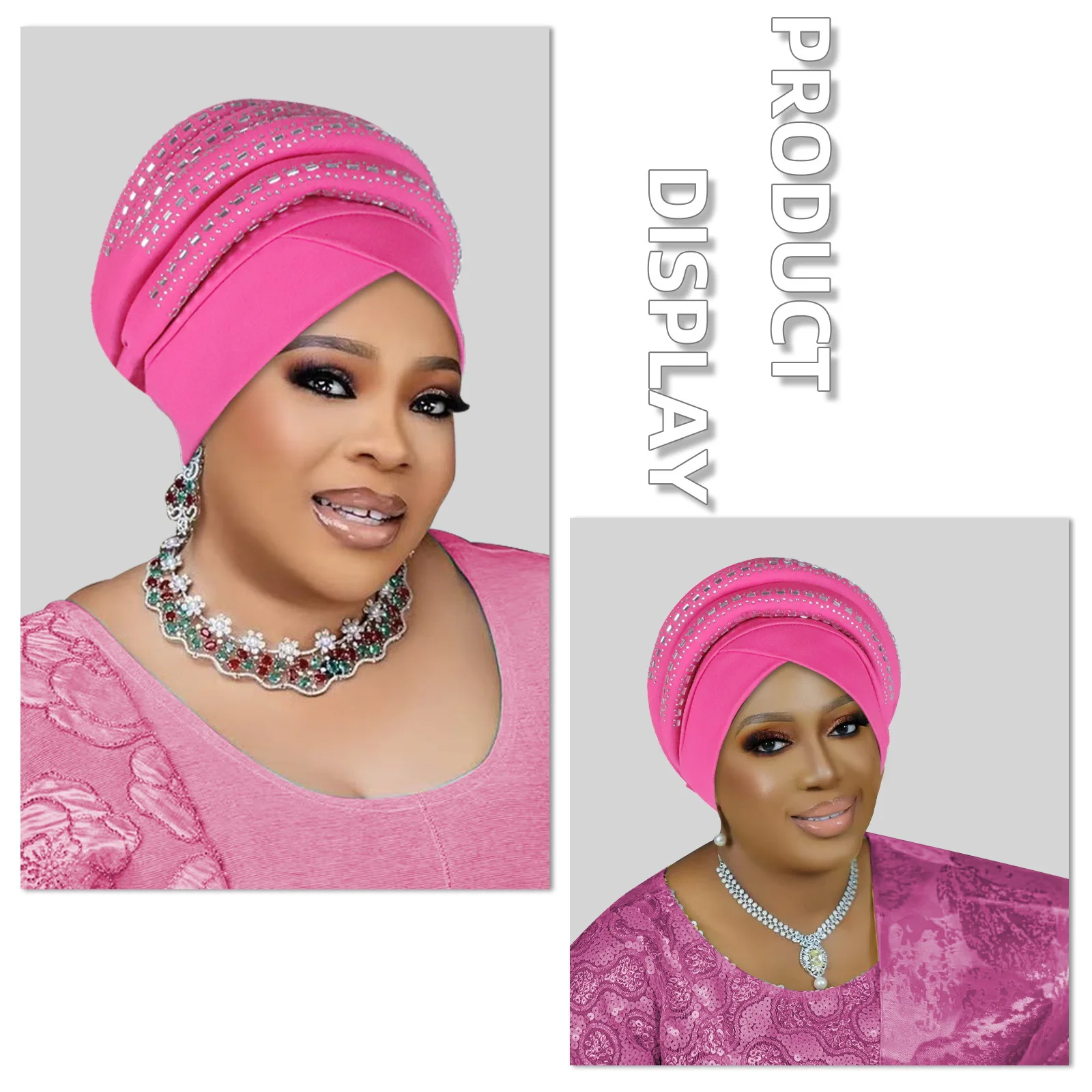Diamonds Knoted Head Wraps African Auto Gele Nigeria Wedding Headtie Party Headwear Muslim Hat Fashion Women's Turban Cap Hijab