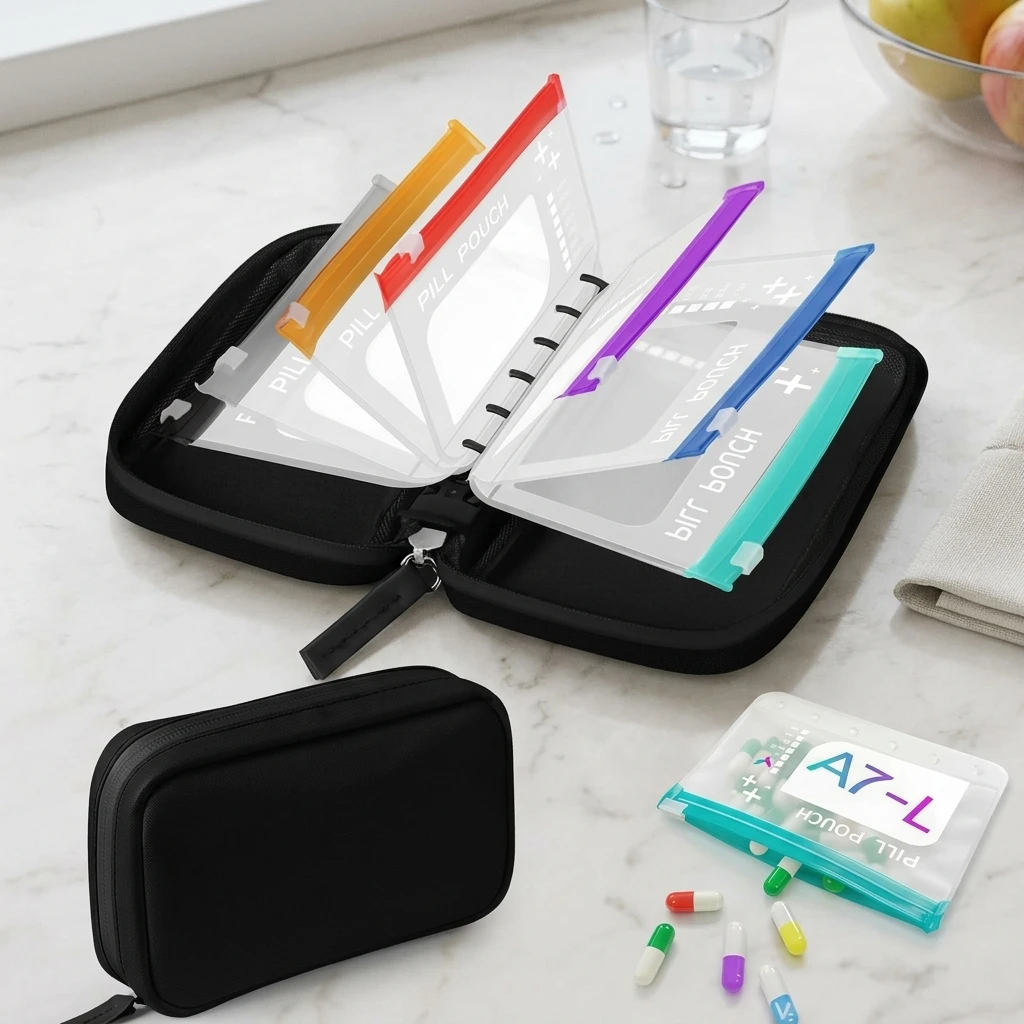 

Weekly Pill-Organizer Bags Two Week Capacity Waterproof Medication Storage case Portable Compartments for Travel Privacy Elderly