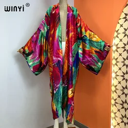 WINYI-cárdigan largo holgado con estampado para mujer, vestido elegante bohemio para fiesta, playa, vacaciones, kimono, caftán