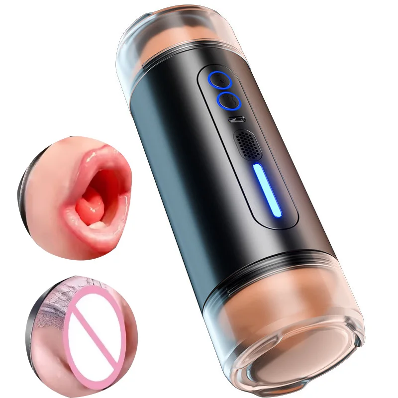 Automatic Double-Headed Realistic Channel Vibrating Penetration Intelligent Voice Deep Vagina Pocket Pussy Adult Sex Toy for Mal