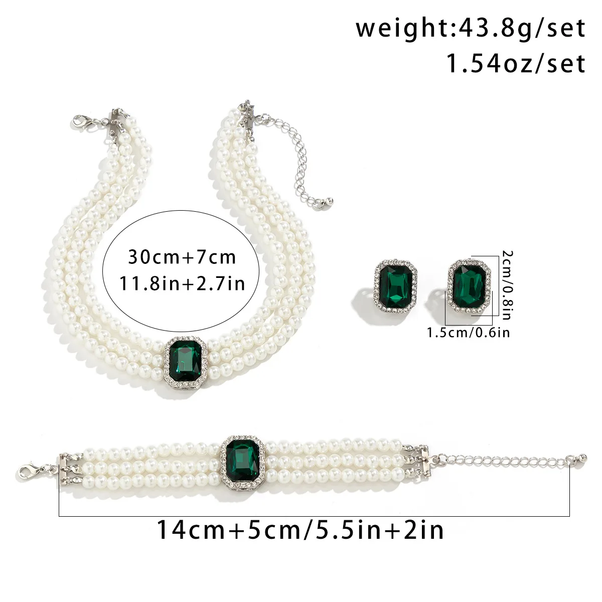 Ailodo Elegant Imitation Pearl Chain Crystal Necklace Earrings Bracelet Jewelry Set For Women Fashion Party Wedding Jewelry Set