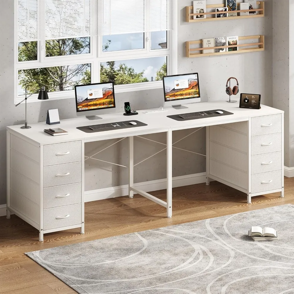 2-person desk with 8 drawers, large home office computer desk with power outlet, 78 inch long double desk
