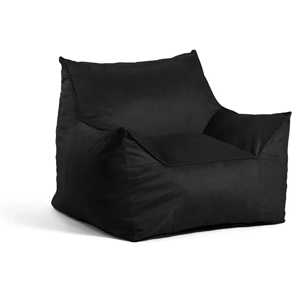 Beanbag sofa, foam chair, black plush, filled with soft and durable crushed foam, beanbag sofa chair