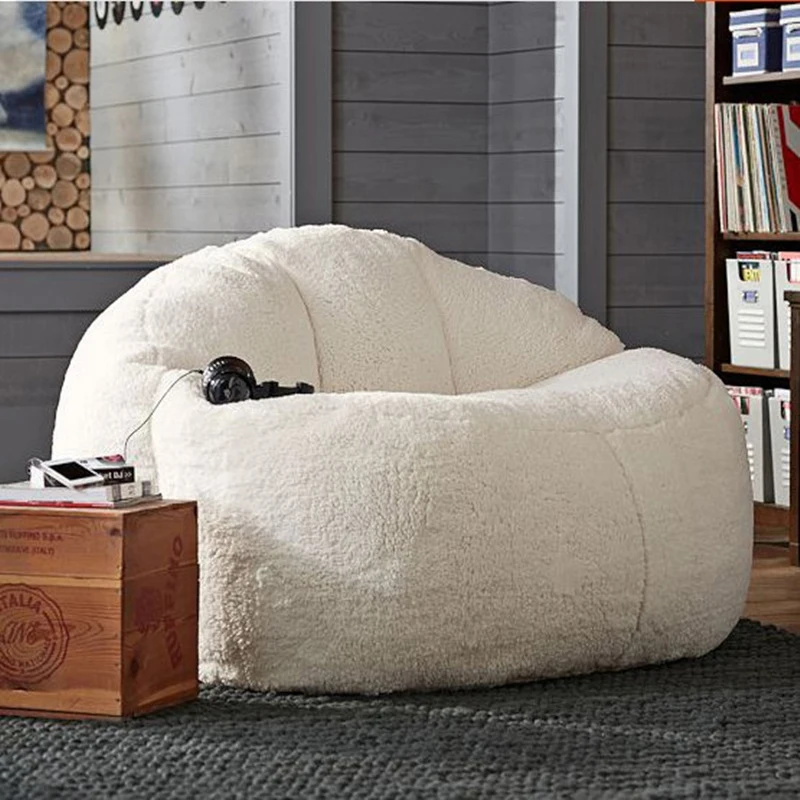 Double Lazy BeanBag Sofas Cover Chairs Without Filler Coral Berber Fleece Seat Bean Bag Pouf Puff Couch Tatami Living Room