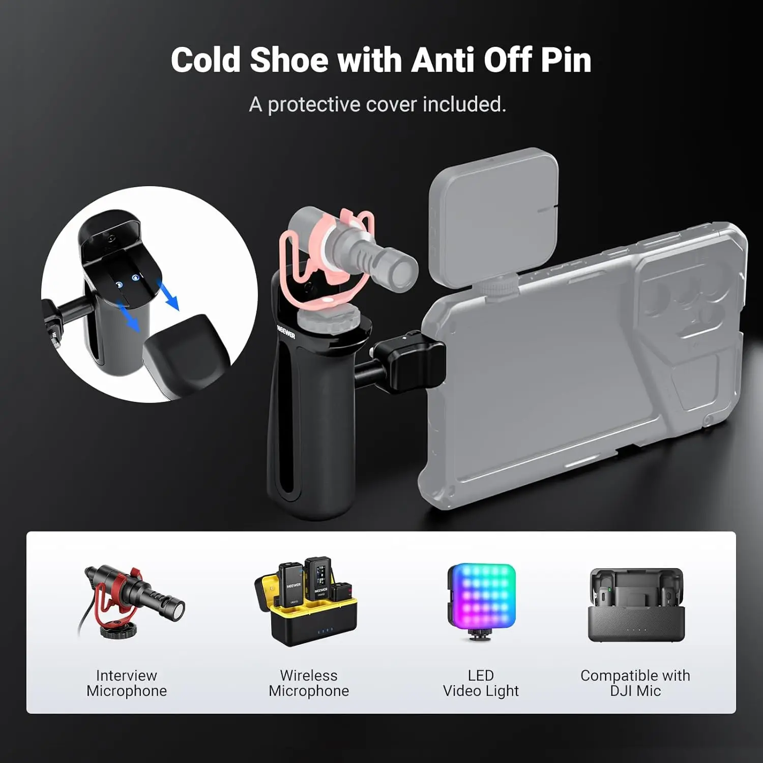 NEEWER Schnellverschluss-Seitengriff mit Anti-Off-Kaltplattenhalterung, 360° ° Drehbarer, rutschfester Silikongriff für iPhone 16 Pro Max S25 Ultra – Detail 2