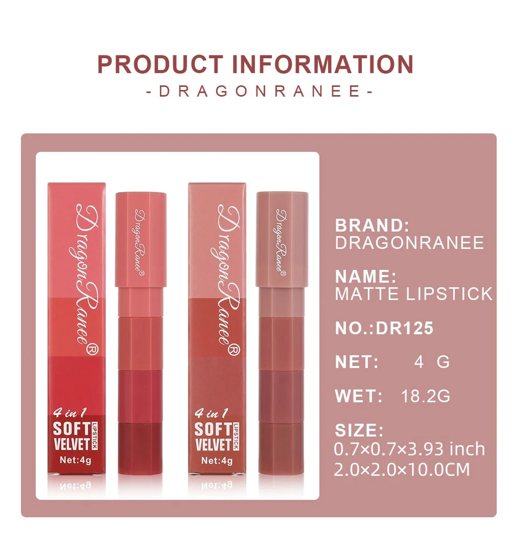 Ensemble de 4 pièces de rouge à lèvres Crayon velours mat quatre stylos à lèvres Mousse couleur nue Mini rouges à lèvres portables 4 en 1 maquillage de rouge à lèvres