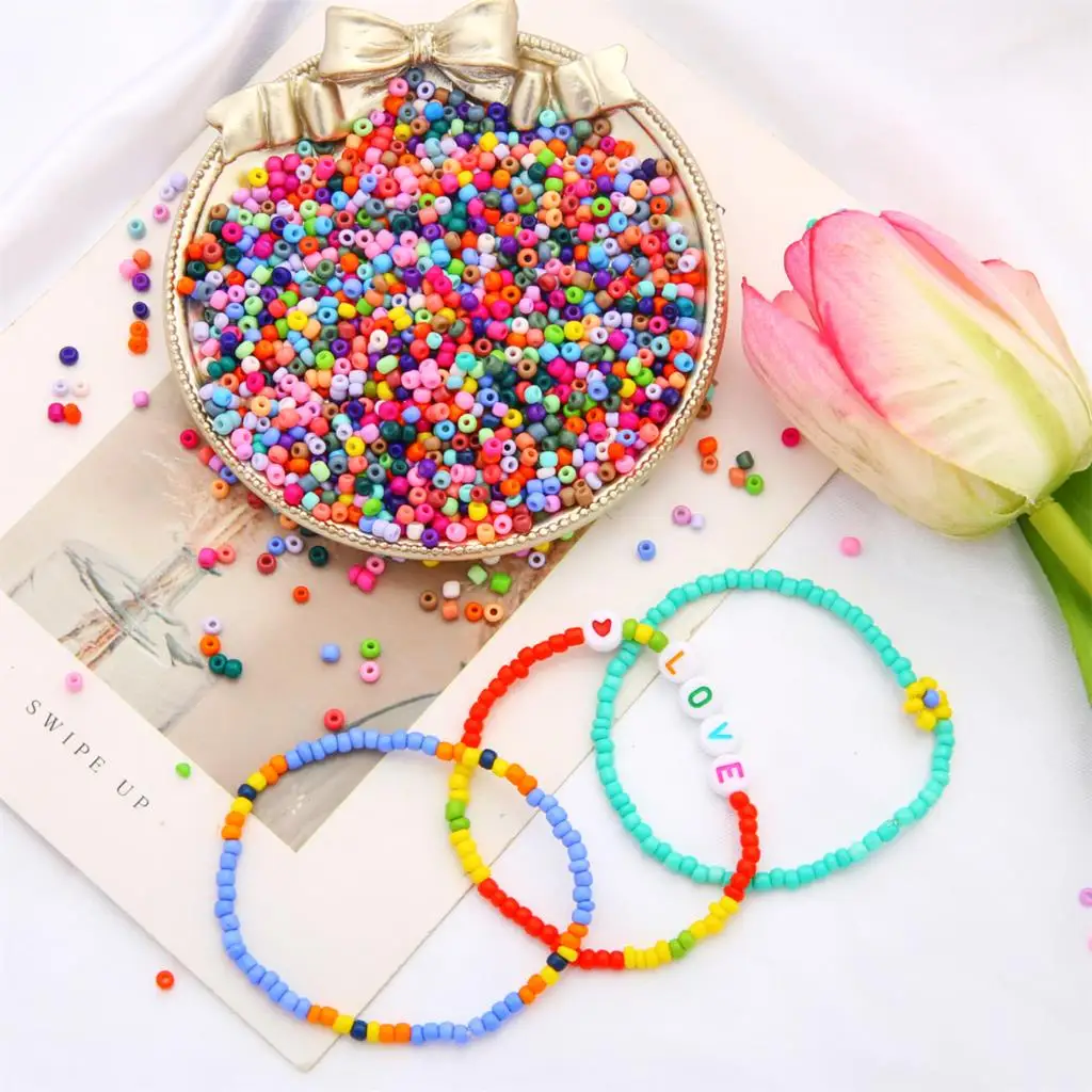 2mm, 3mm, 4mm Wear-Resistant Solid Color Glass Rice Beads, Uniform Paint, Handmade DIY Beads, High-Quality, In Stock