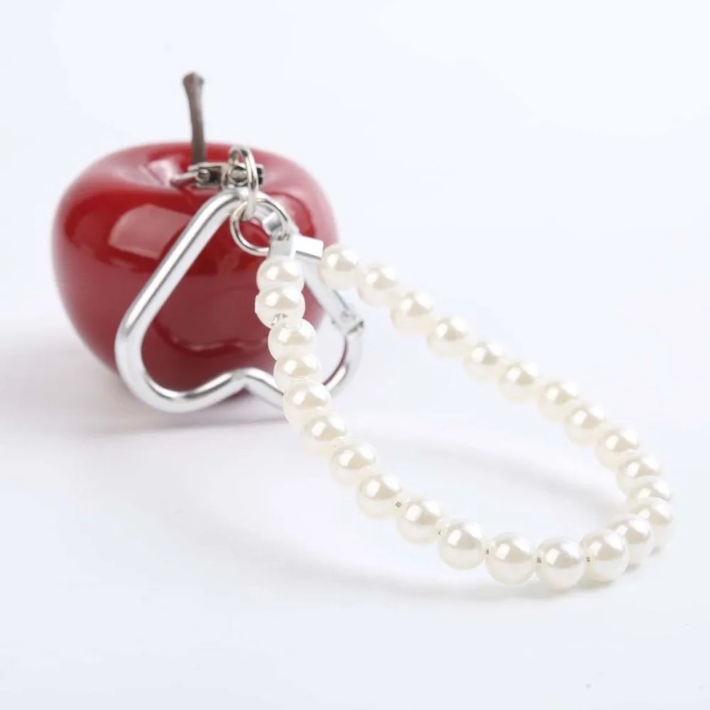 Cute Wristlet Red Fruit Fruit Key Chain Faux Pearl Resin Craft Bag Charm Light Weight Heart Clasp Pearl Key Ring Daily Styling