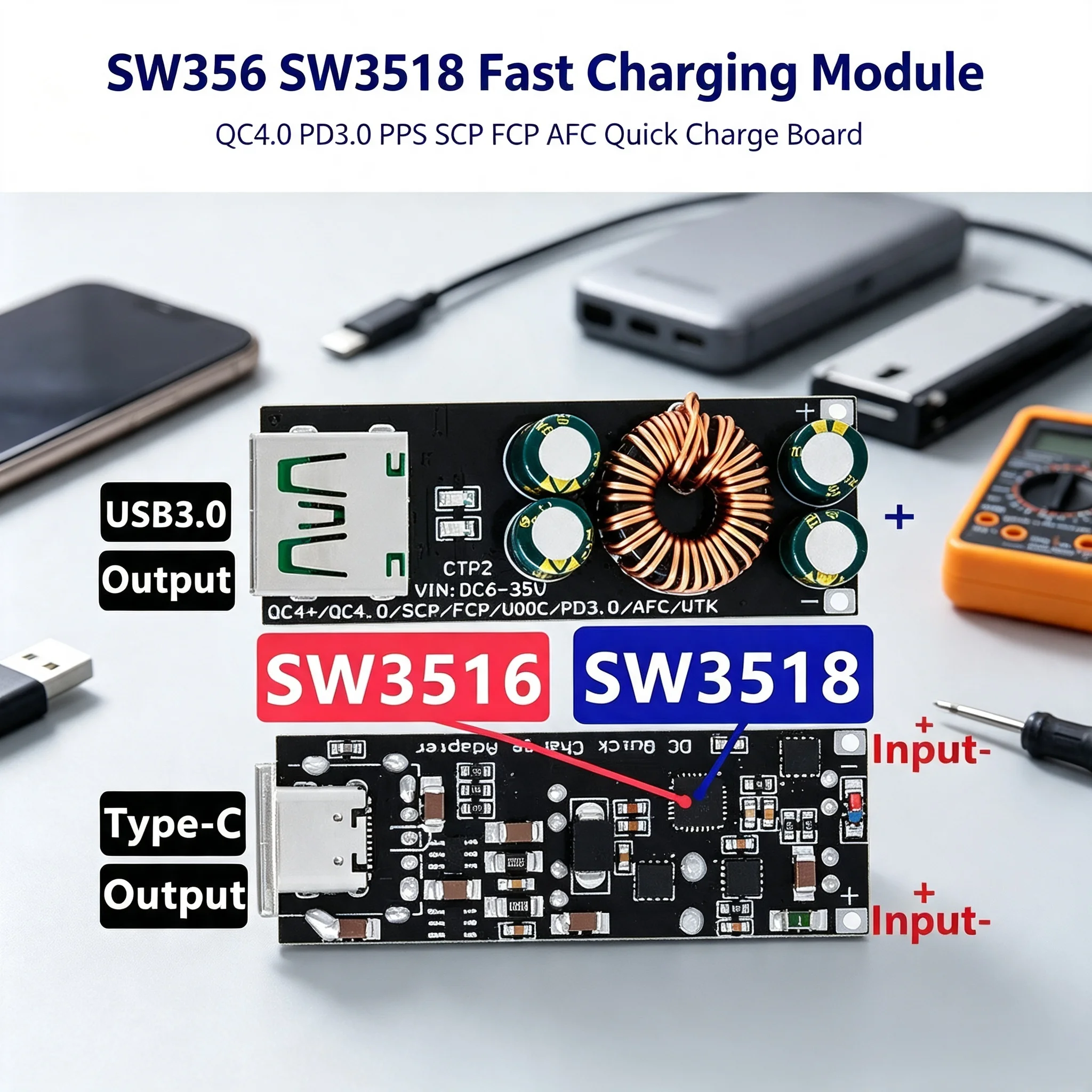 SW3518 SW3516 Multi-protocol Fast Charger Module PD3.0 QC4.0 Type-C USB Quick Charge Board DIY Phone Power Charging Circuit Boar