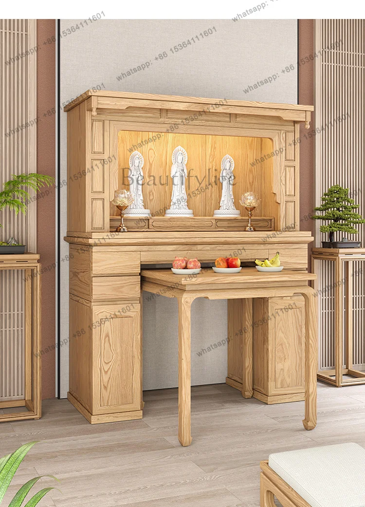 LSBlack Walnut Buddhist Shrine New Chinese Vertical Cabinet Guanyin God Of Wealth Bodhisattva Offering Table