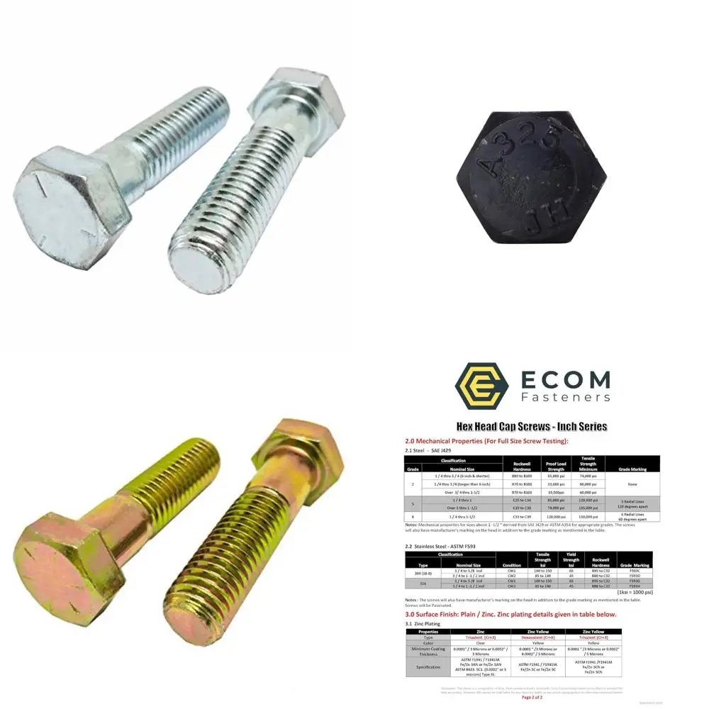 مسامير ذات غطاء سداسي مطلي بالزنك من الدرجة 5 3/8-16 × 3 بوصة، خيط خشن، ملولبة جزئيًا، 100 قطعة، طول الخيط 1 بوصة #1