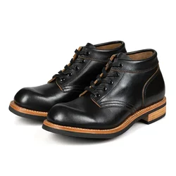 Goodyear-Welted Handmade Japanese Vintage Men Ankle Boots Real Cow Leather Shoes Autumn British Outdoor Desert Motorcycle Boots
