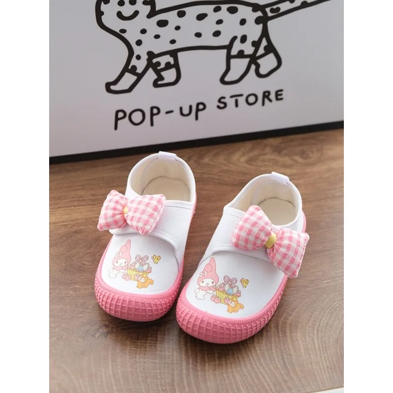 Anime Cartoon Kuromi Children's White Shoes Indoor Breathable Girls Canvas Shoes Kindergarten Baby Soft Bottom Cloth Shoes