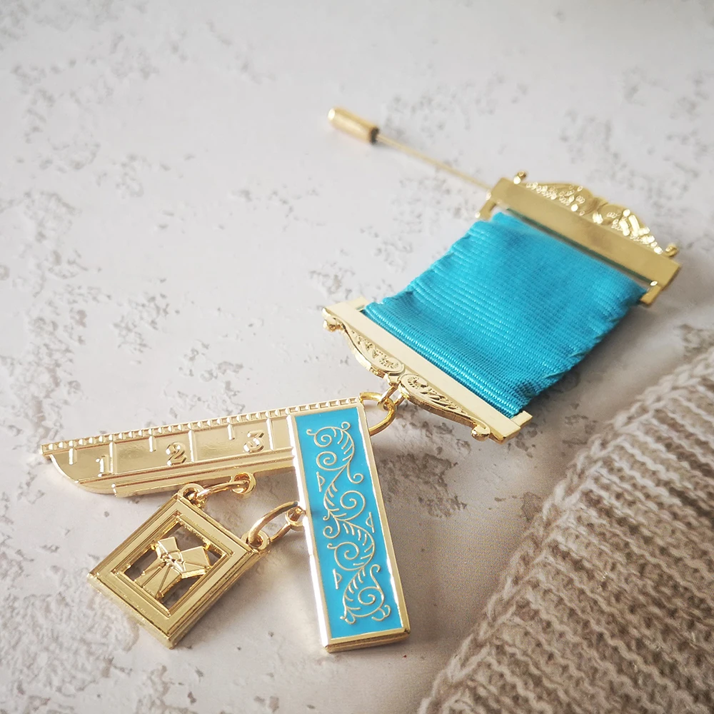 Masonic Ribbon Medal Lapel Pins Badge Mason Freemason  Badge Size 5.5and 4.3cm Anniversary Present Brooch Accessories Souvenier