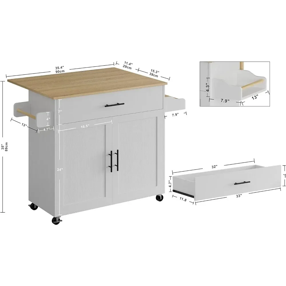 Rolling Kitchen Island Table on Wheels With Drop Leaf Storage Cabinet Space Saving Trolley for Kitchen Storage and Organization