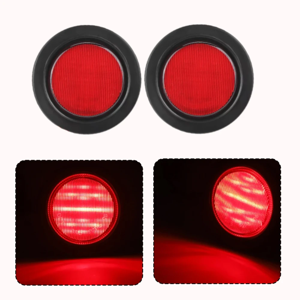 2pcs 12V red or amber 13LED 2.5-inch circular side signal lights suitable for cars, trucks, trailers, and trucks，Car lighting