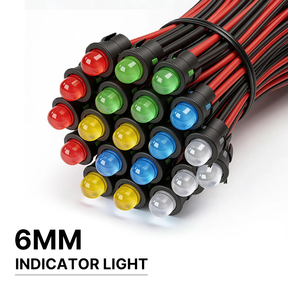FILN 10/25PCS 6mm IP67 Waterproof Indicator Lights LED Warning Lmaps 12v-24v for Motor Engine Generator Truck RV Power Status