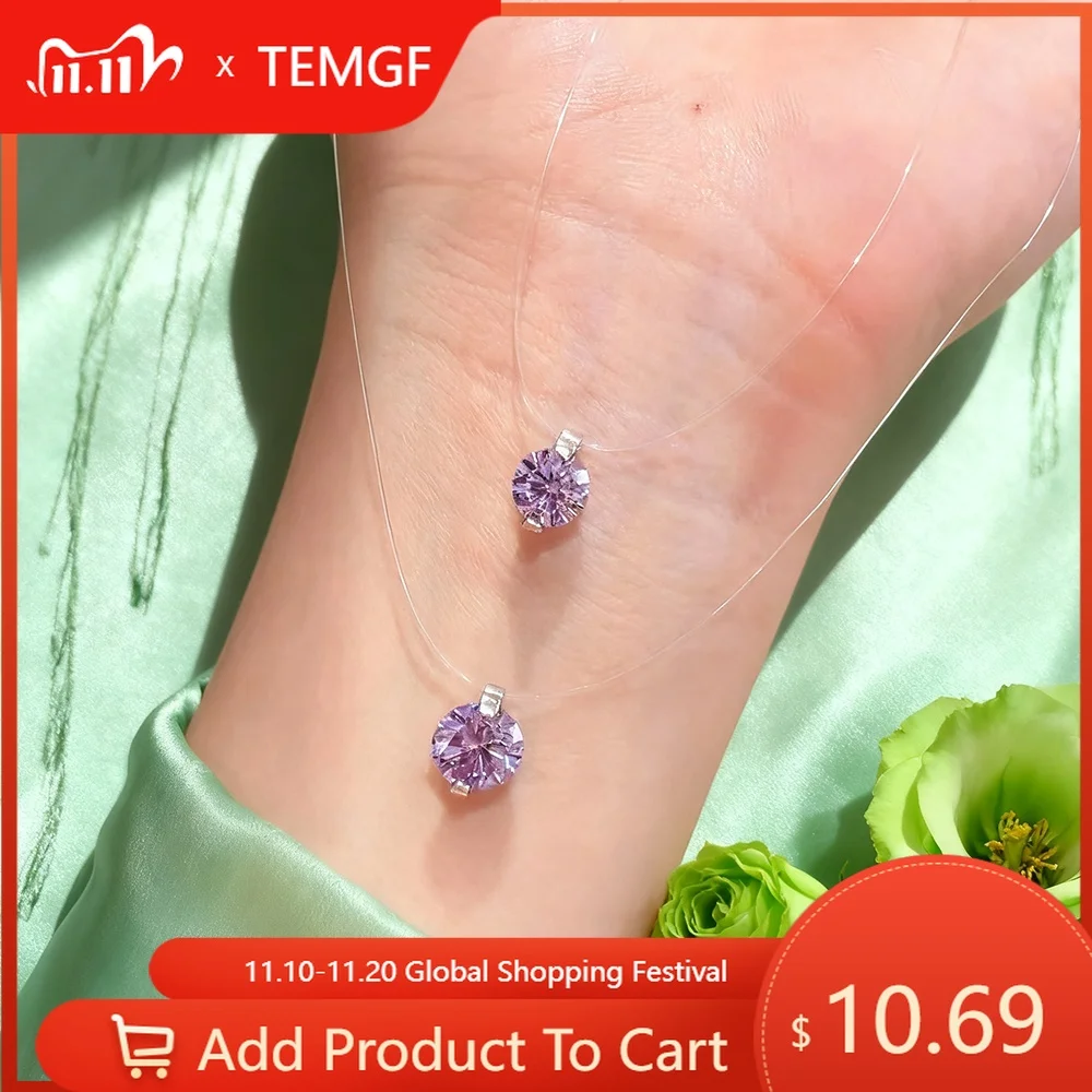 

TEMGF красочные муассанитовые ожерелья с подвеской и прозрачной леской GRA, женская простая цепочка на ключицу, ювелирные украшения на шею
