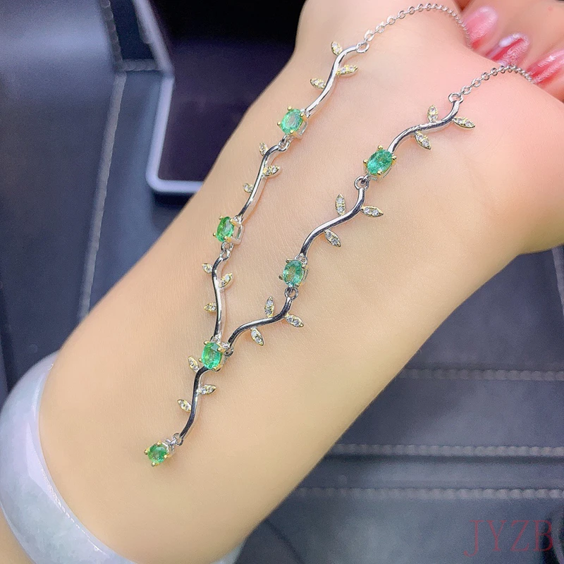 New exquisite 100% natural emerald neck simple temperament S925 silver plated clavicle chain niche design necklace for ladies