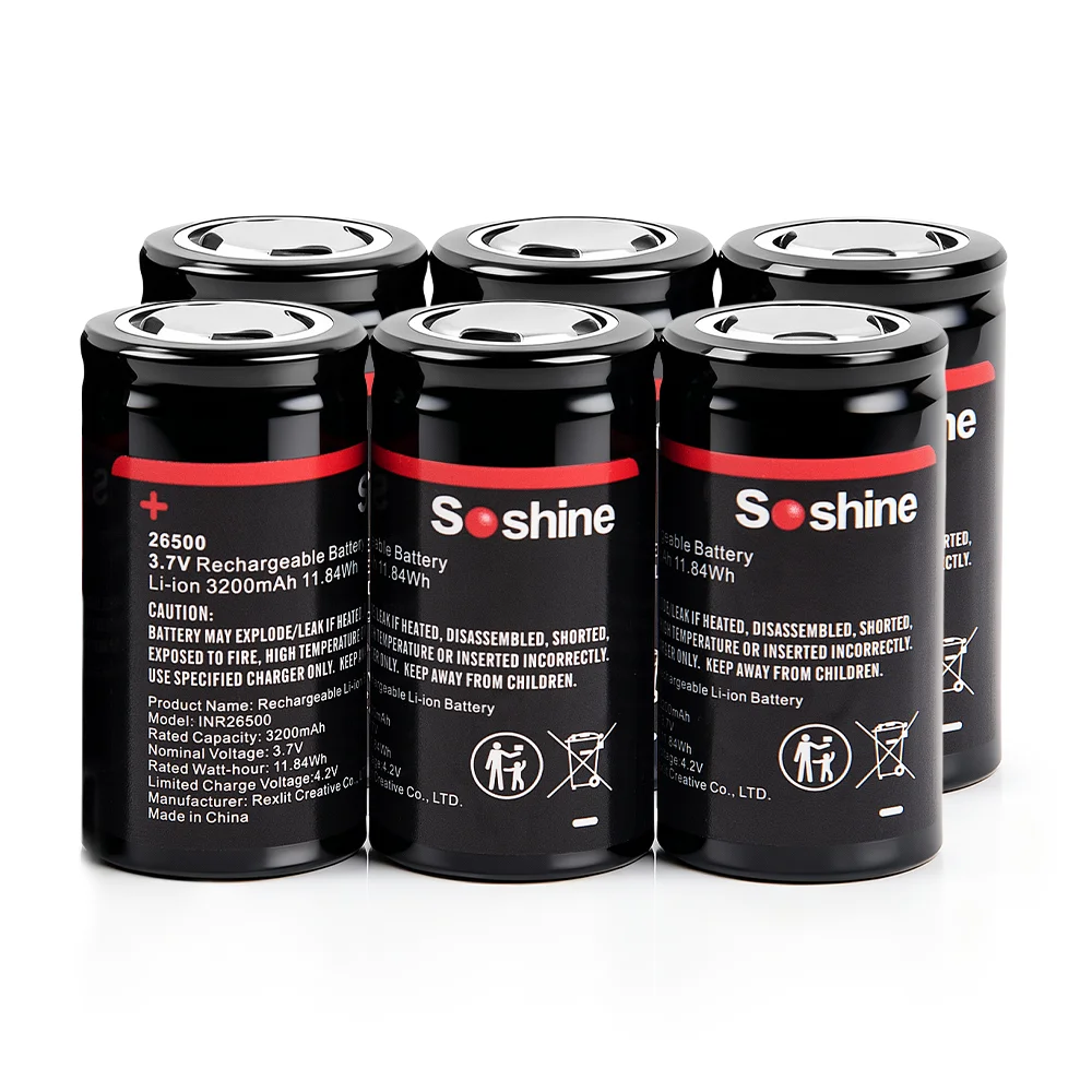 Soshine Li-ion 26500 Battery 3.7V 3200mAh Rechargeable Batteries 26500 Battery lithium for Flashlight Electric Razor Shaver