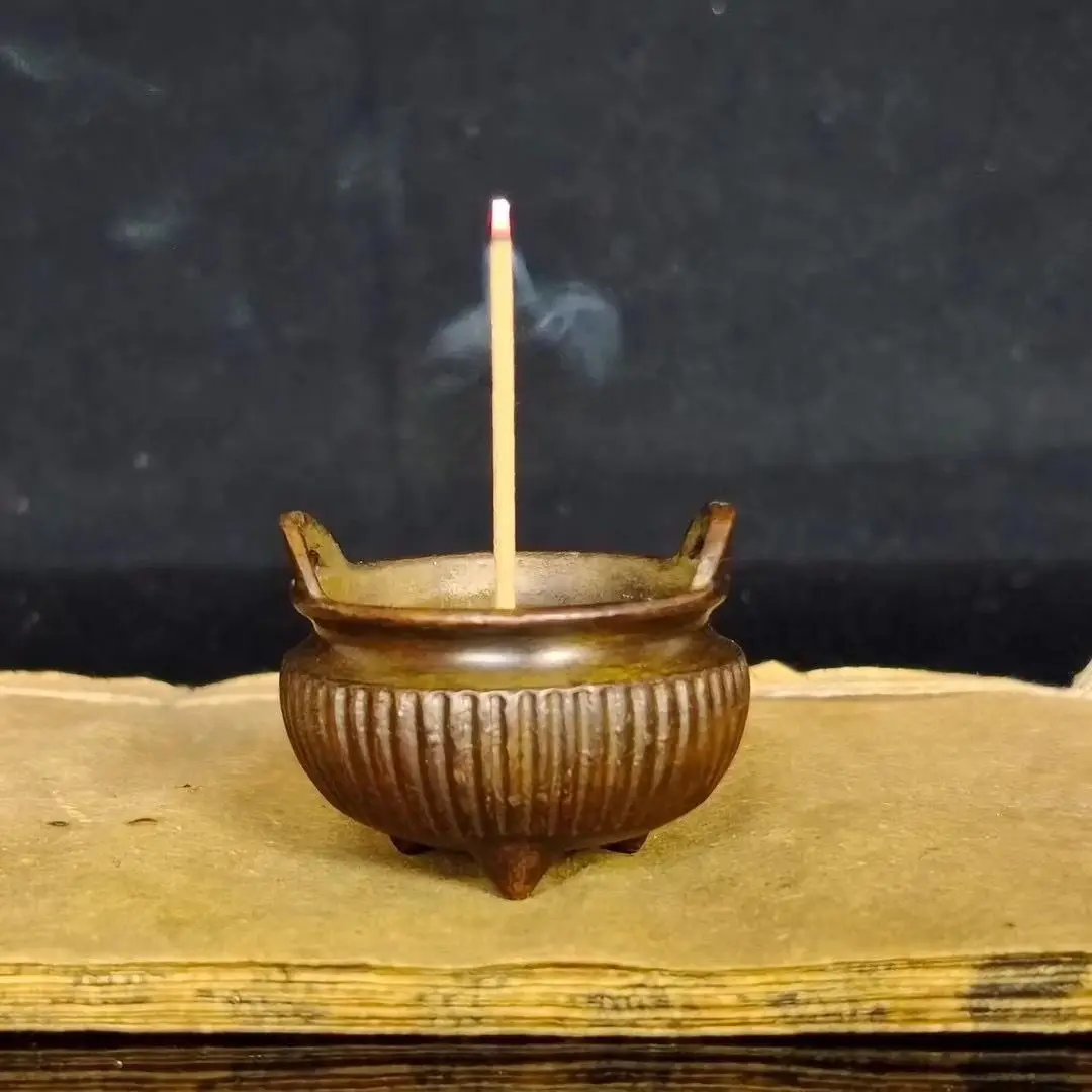 Retro mini double ears round belly three legs Incense Burner Statue for Tea Home Decor Ornaments