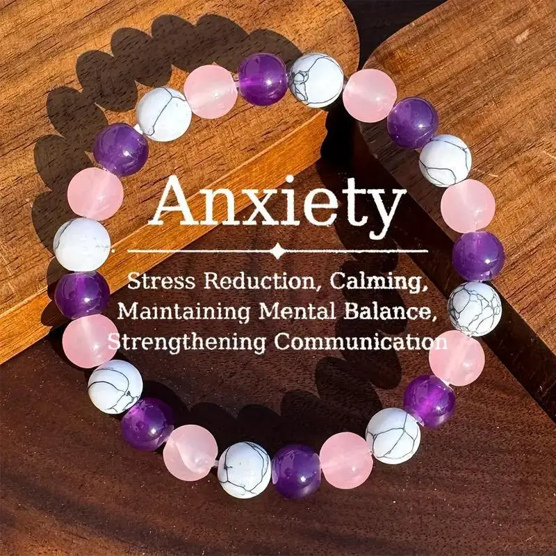 8mm Pink Purple Chalcedony Bead Bracelet Bohemia Reiki Healing for Women Men Fashion Elastic Beaded Bracelet Jewelry Gift
