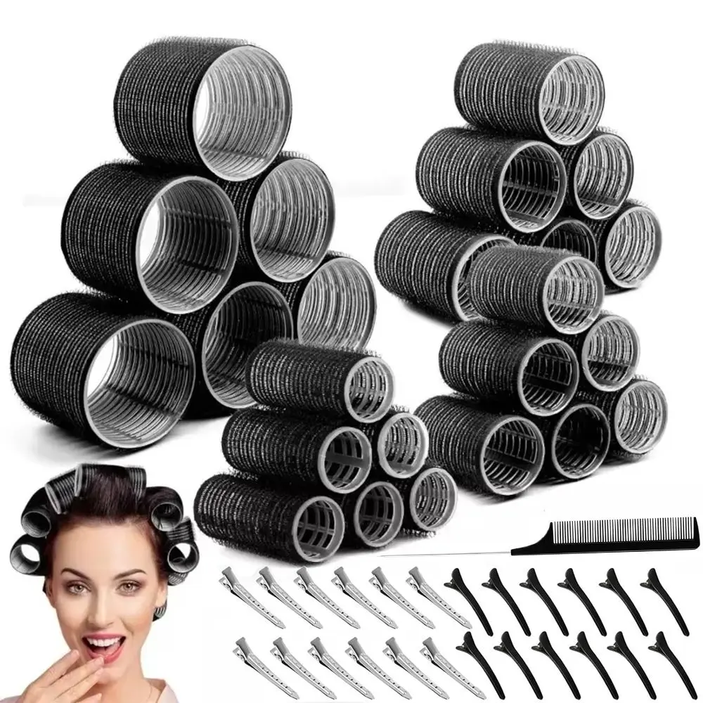 50Pcs 4 Sizes Rollers Self-Grip Hair Rollers Set Heatless DIY Curly Hair Roller Hair Partition Clip Reusable