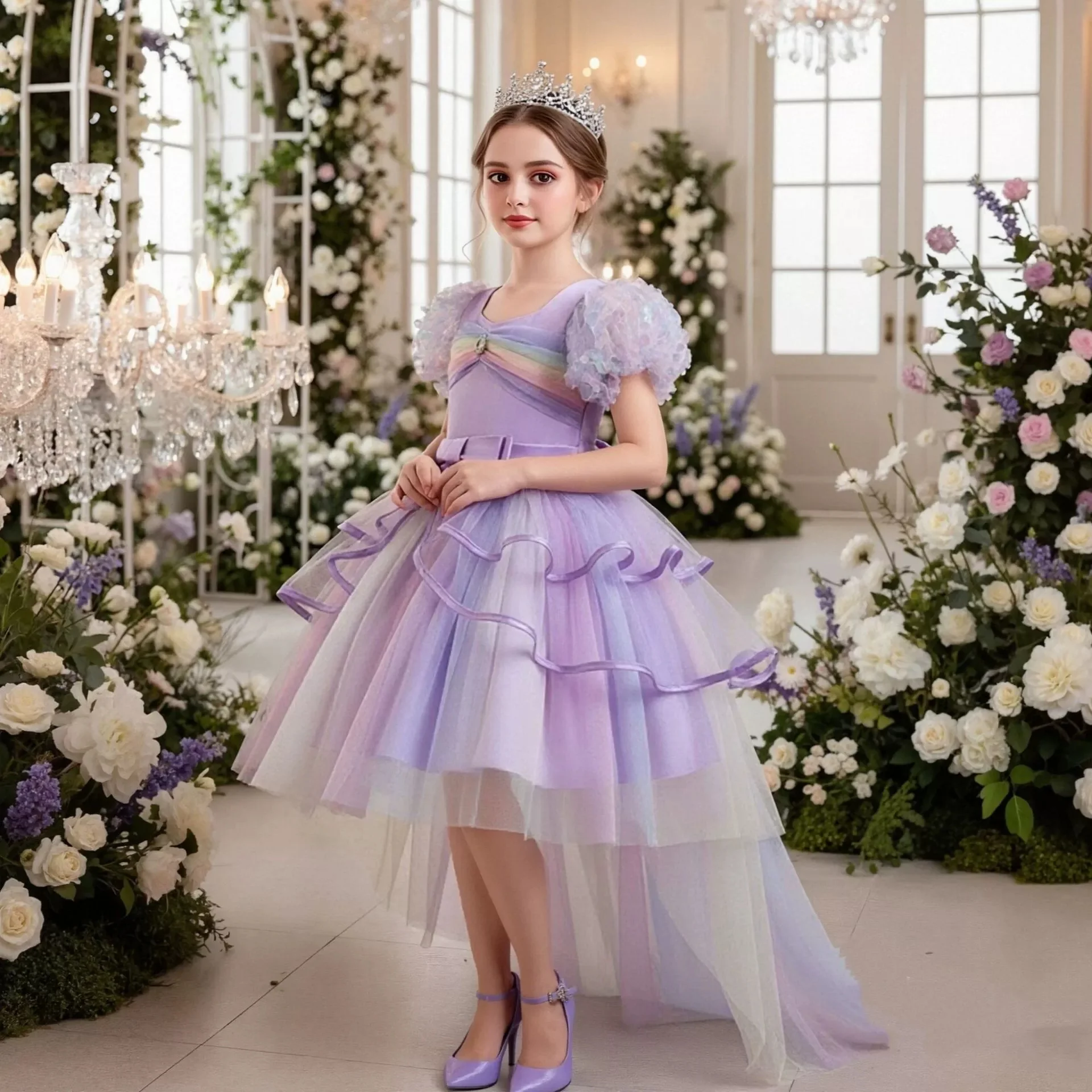 Colorful Girl Princess Dress For Carnival Girls Party Dresses Children's Wedding Puffy Dress Evening Gown Elegant Birthday Dress