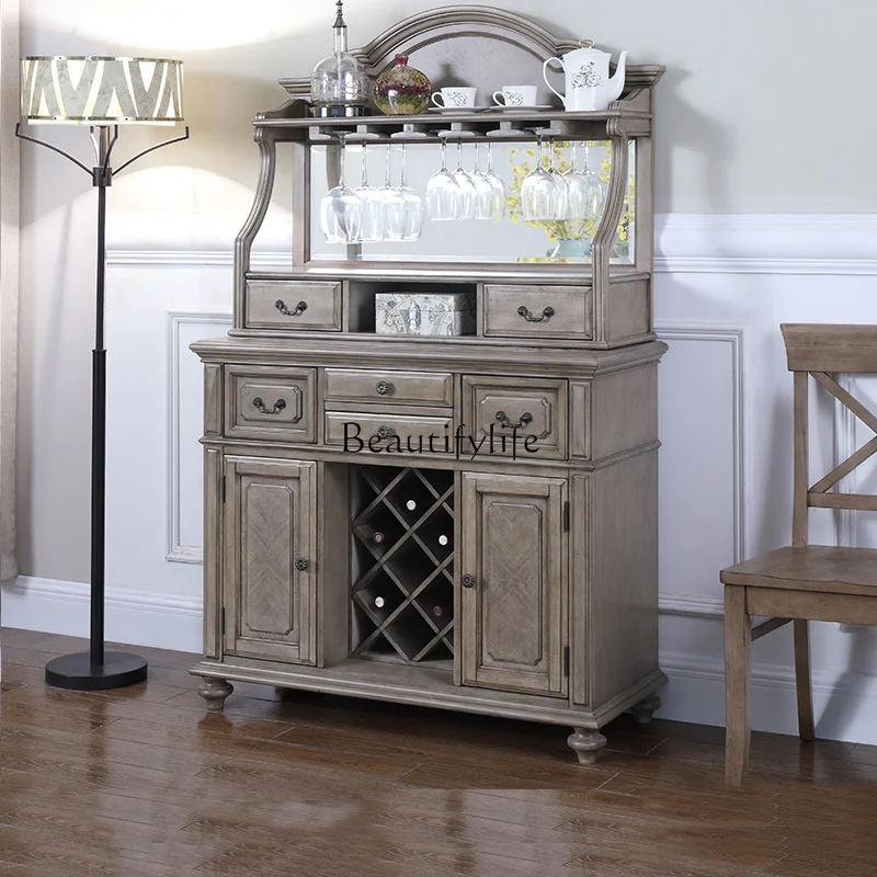 

Simple American Style Solid Wood Sideboard Wine Cabinet Home Bowl Cabinet European Style Living Room Wall-Mounted