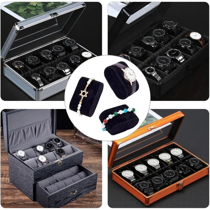 12pcs Jewelry Display and Storage Pillow - Black Velvet Bracelet Watch Bangle Storage Stand for Small Business Selling Home